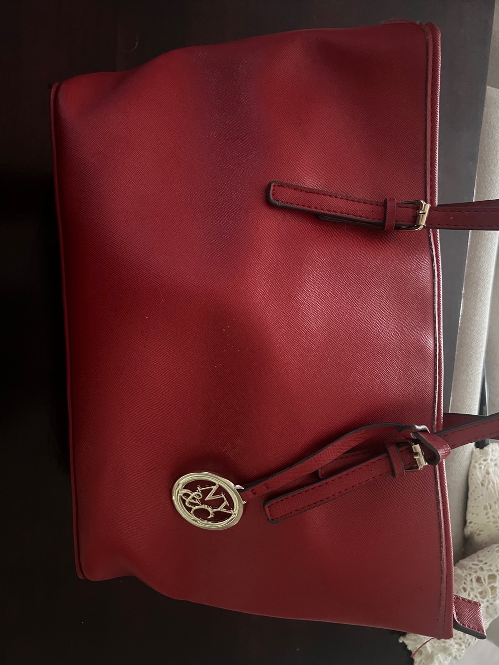 New York & Company Red Tote with Gold Logo Charm